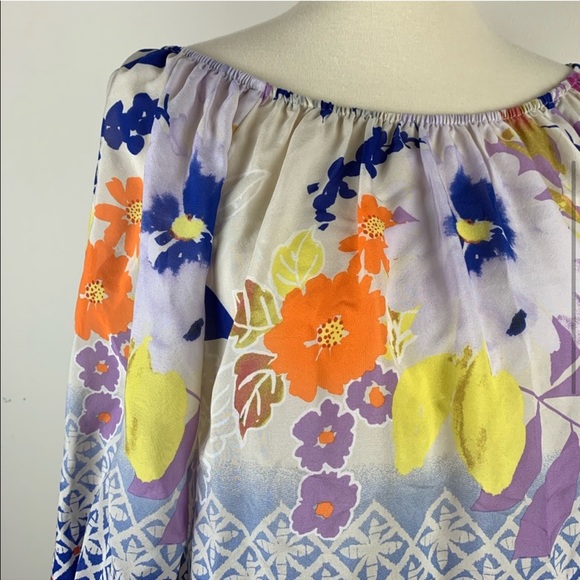 Fei Anthropologie Floral Foliage Off Shoulder Silk Top - Picture 10 of 13